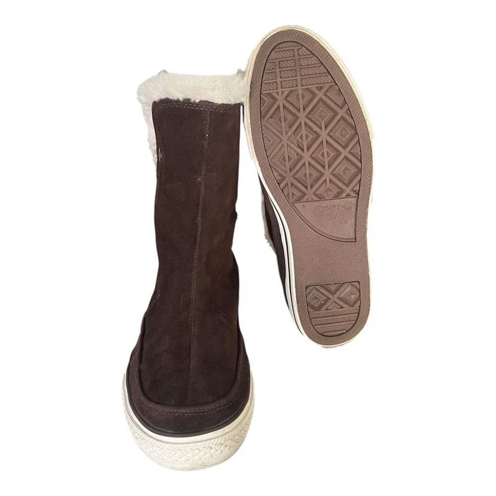 Converse All Star Brown Suede Fur Lined‎ Boots Womens Size 10 Winter Warm